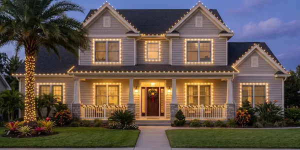 house with holiday lights in florida